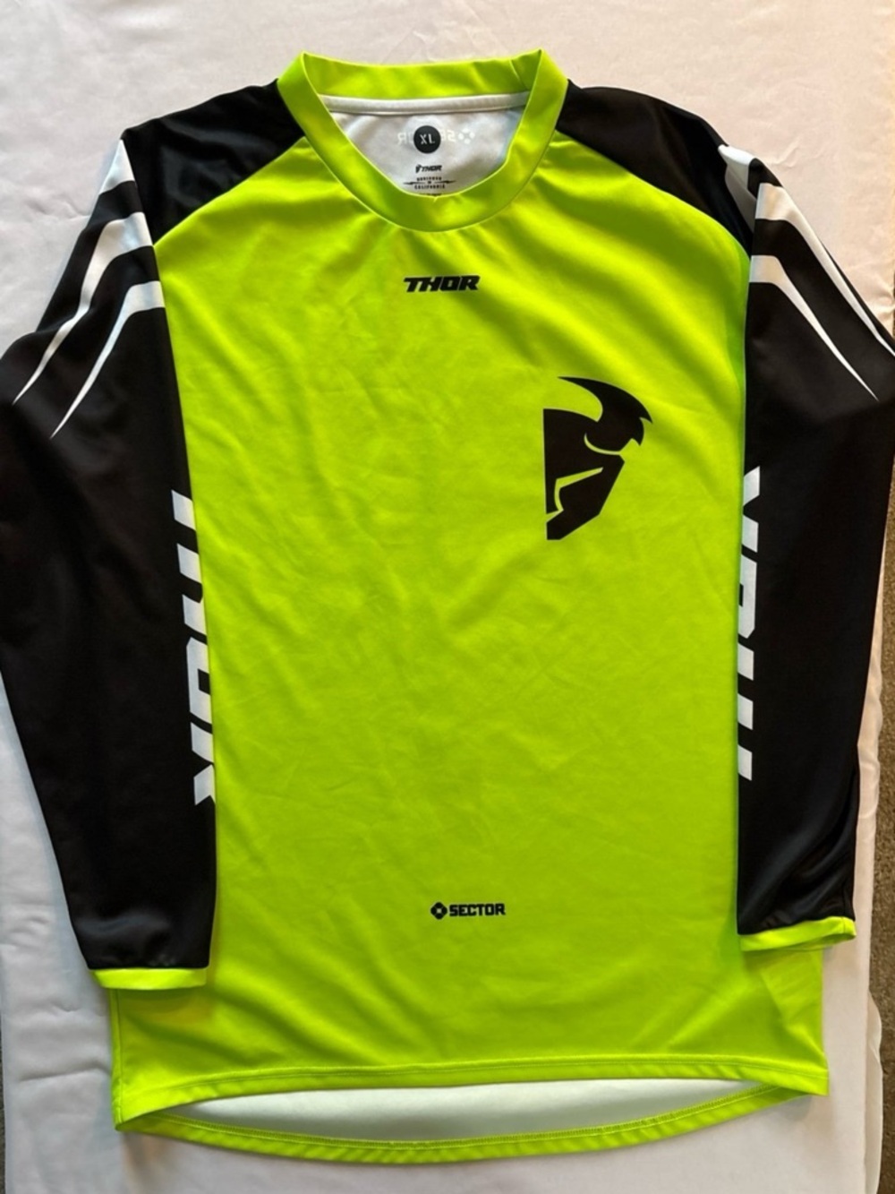 thor High-Vis Lime Green and Black Long Sleeve Motocross Jersey
